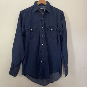 Wrangler Denim Pearl Snap Shirt Men’s 15x33  X-Long Tails Western Cowboy Rodeo